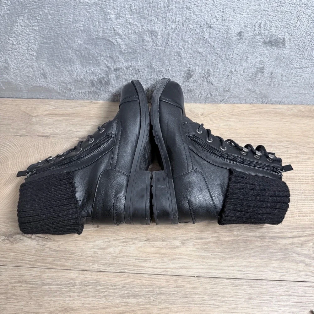 Michael Kors Donna Combat Boots Kids Size 3 Black Knit Cuff‎ Lace Up Lug Sole